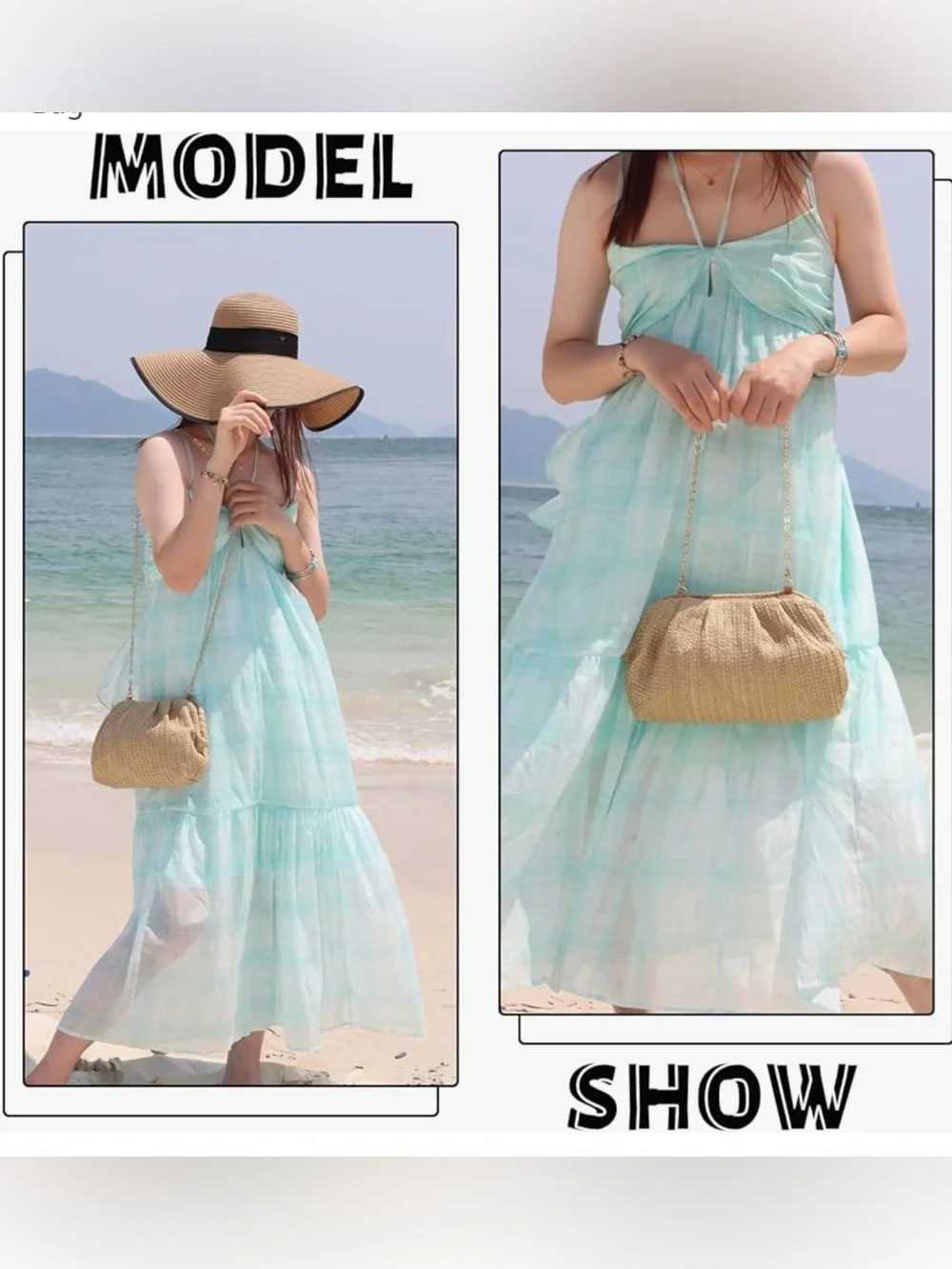 Straw Clutch Purse for Women Summer Beach Bag Dumpling Clutch - Picture 4 of 7